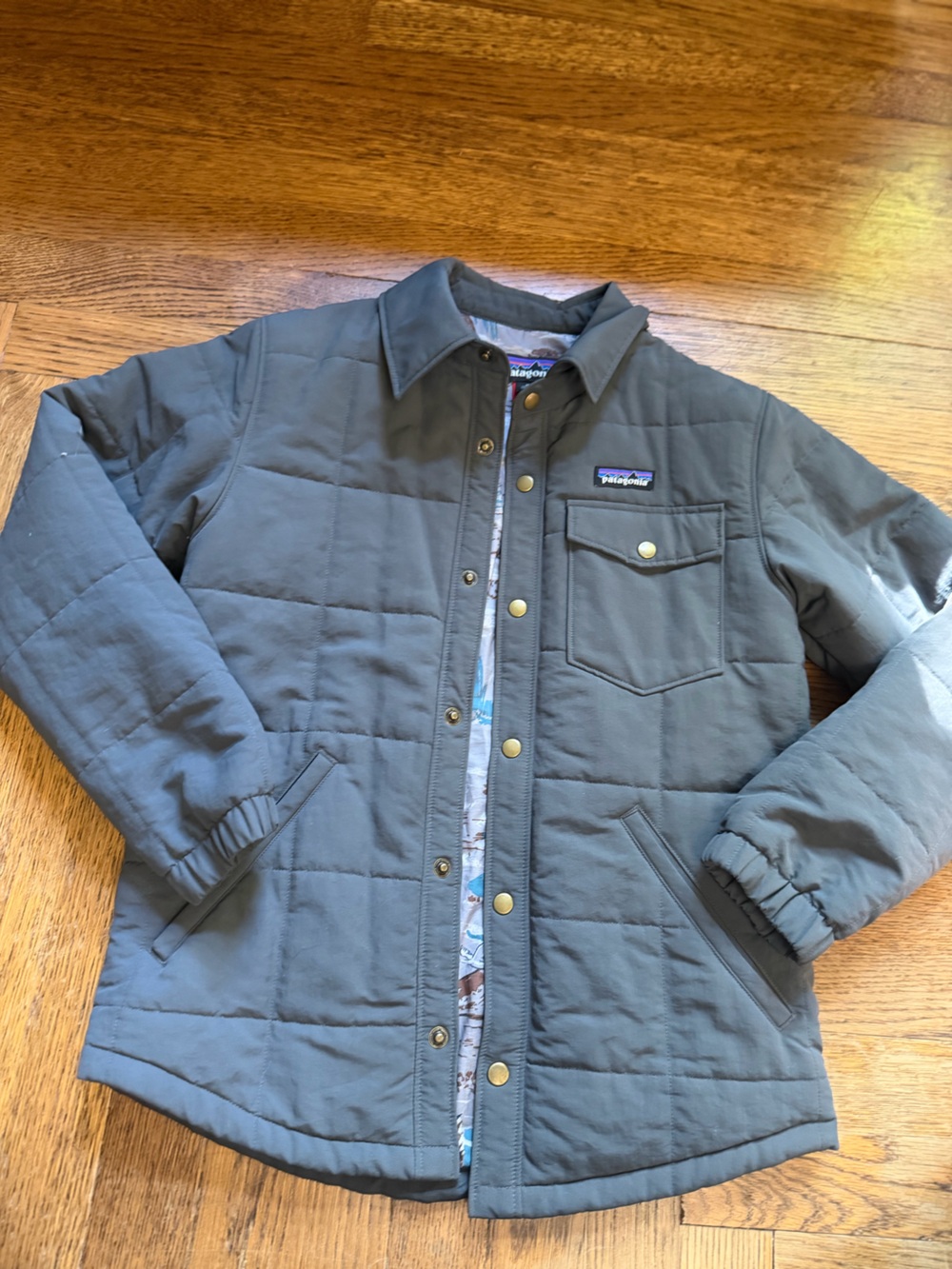 Patagonia Kids Olive Quilted Snap-Front Puffer Jacket
